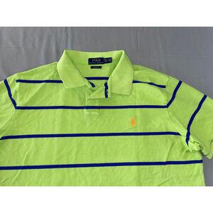 Ralph Lauren Custom Fit Pique Cotton Polo Shirt. Green Stripe. Size XL, GUC!!